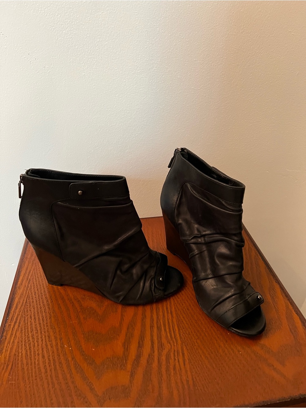 Peep-Toe Black Wedge Ankle Booties